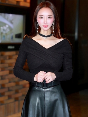 カシュクールフリースニットBLACK