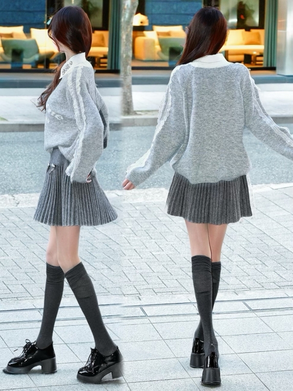 レーストリミングウールニットGRAY 商品イメージ5