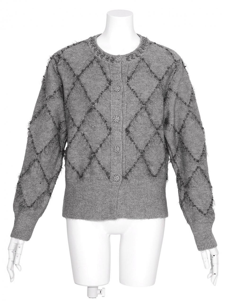 ラメフリンジダイアニットカーディガンGRAY スタイリングイメージ1