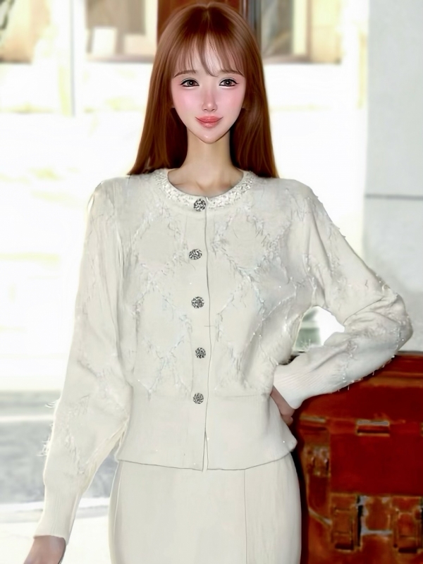 ラメフリンジダイアニットカーディガンIVORY