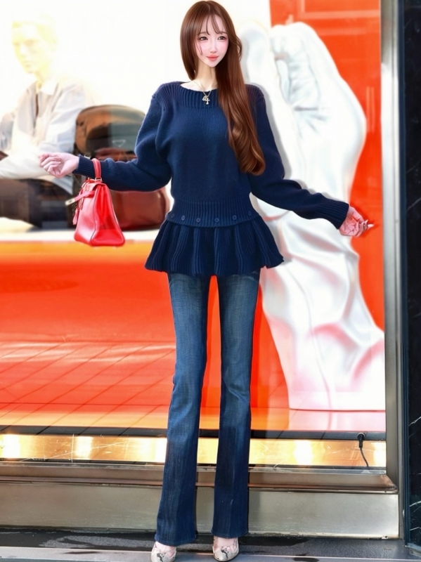 2WAYミッシェルフリルニットNAVY 商品イメージ2