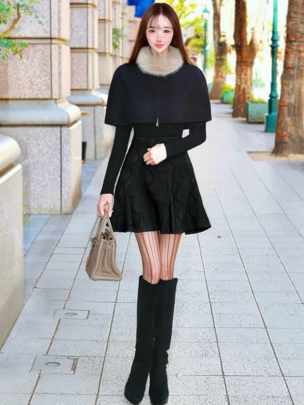 2WAYファーケープニットセットアップBLACK 商品イメージ2