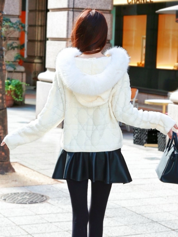 カナージュステッチファーフードニットアウターIVORY 商品イメージ4