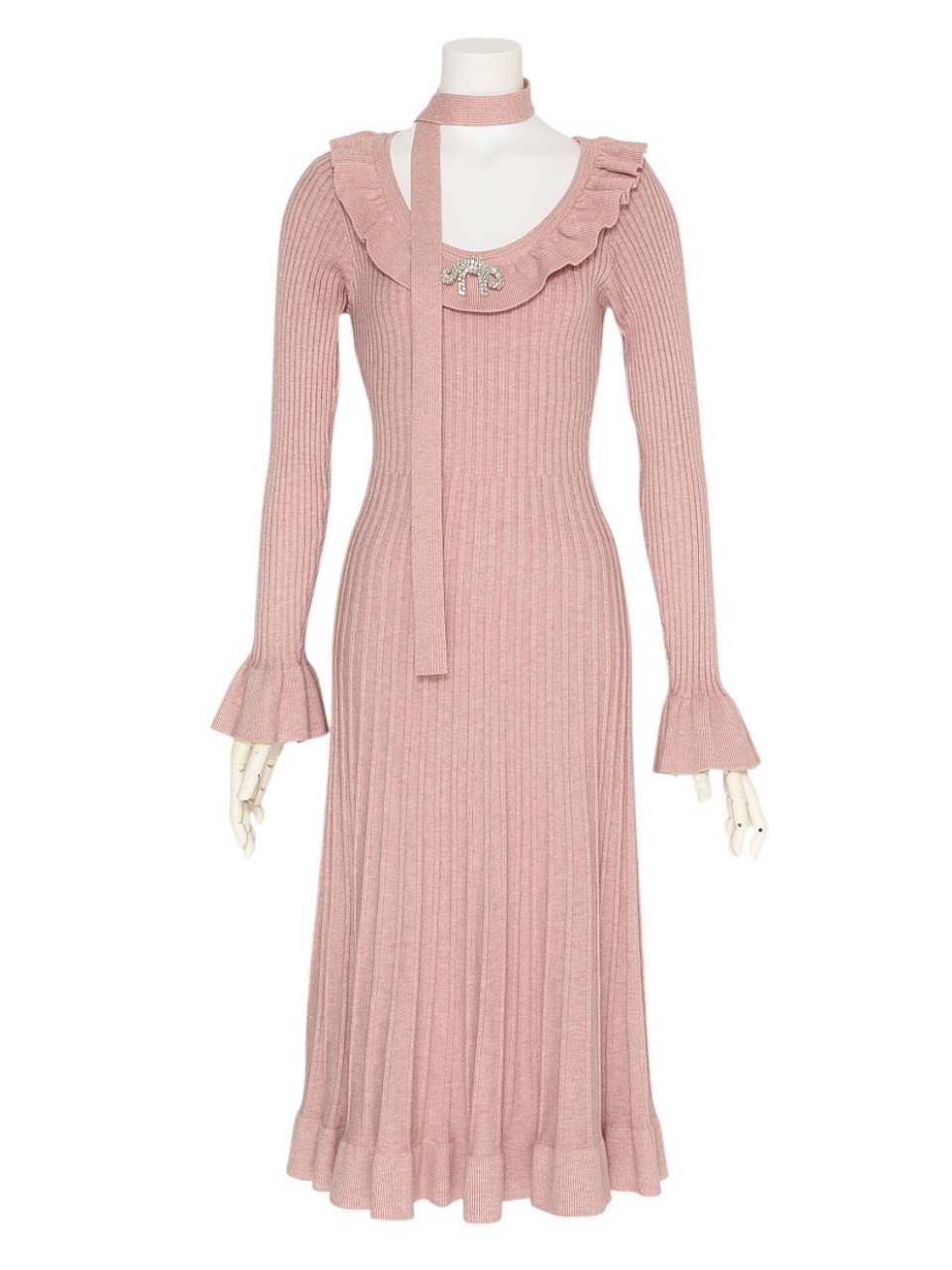 ジュエルリボンフリルワンピースPINKBEIGE スタイリングイメージ1