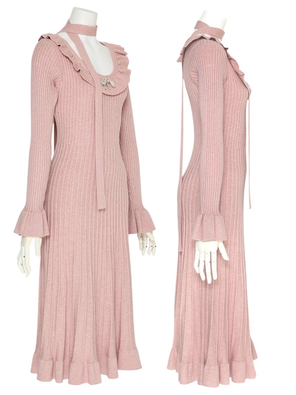 ジュエルリボンフリルワンピースPINKBEIGE スタイリングイメージ2