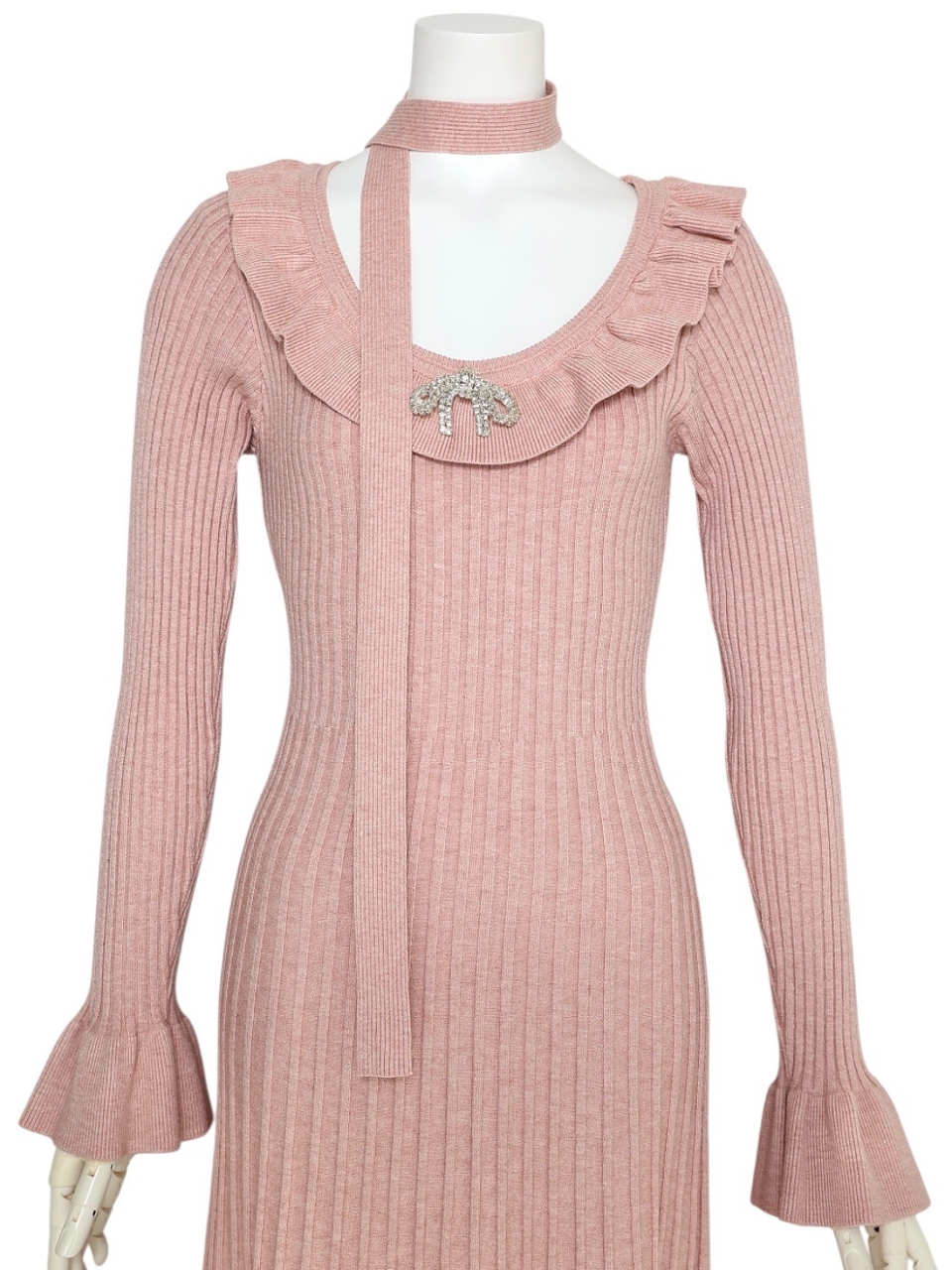 ジュエルリボンフリルワンピースPINKBEIGE スタイリングイメージ4