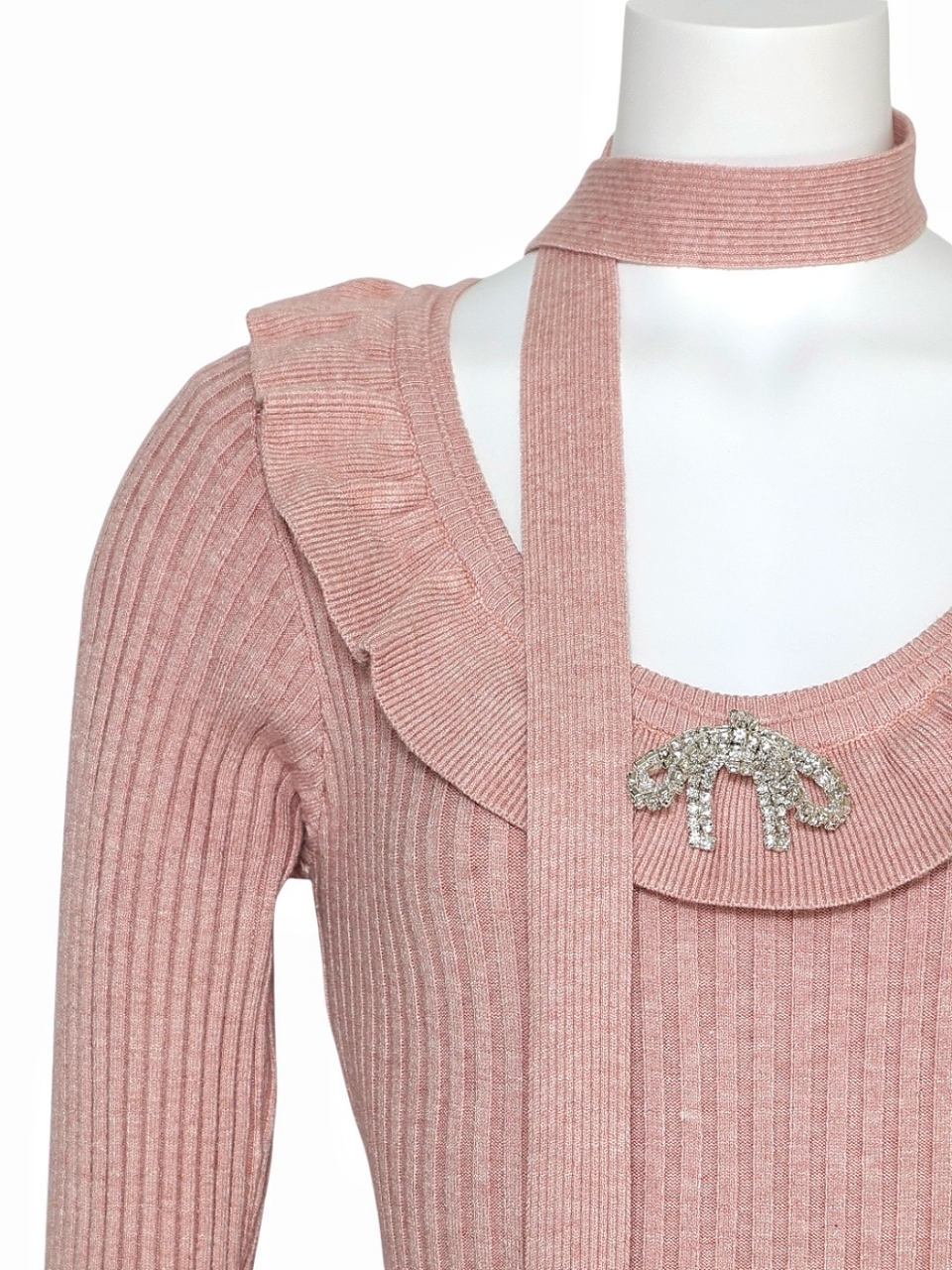 ジュエルリボンフリルワンピースPINKBEIGE スタイリングイメージ6