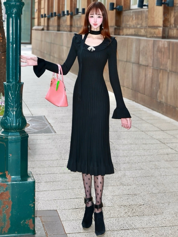 ジュエルリボンフリルワンピースBLACK