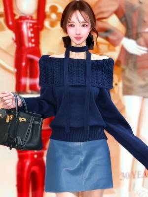 2WAYケーブルオフショルニットNAVY