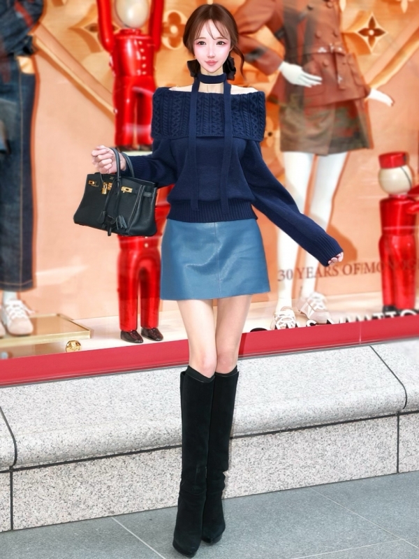 2WAYケーブルオフショルニットNAVY 商品イメージ2