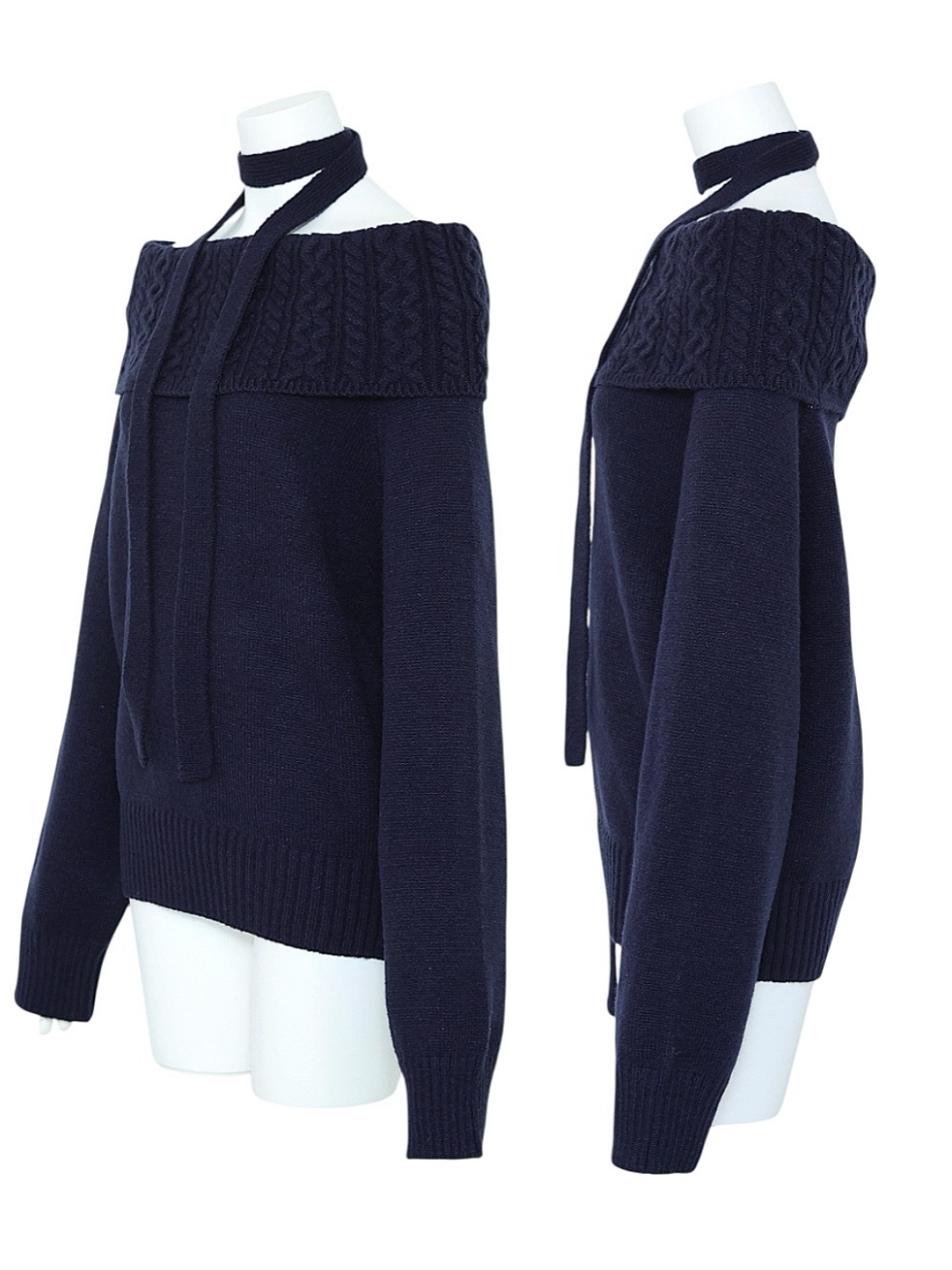 2WAYケーブルオフショルニットNAVY スタイリングイメージ3