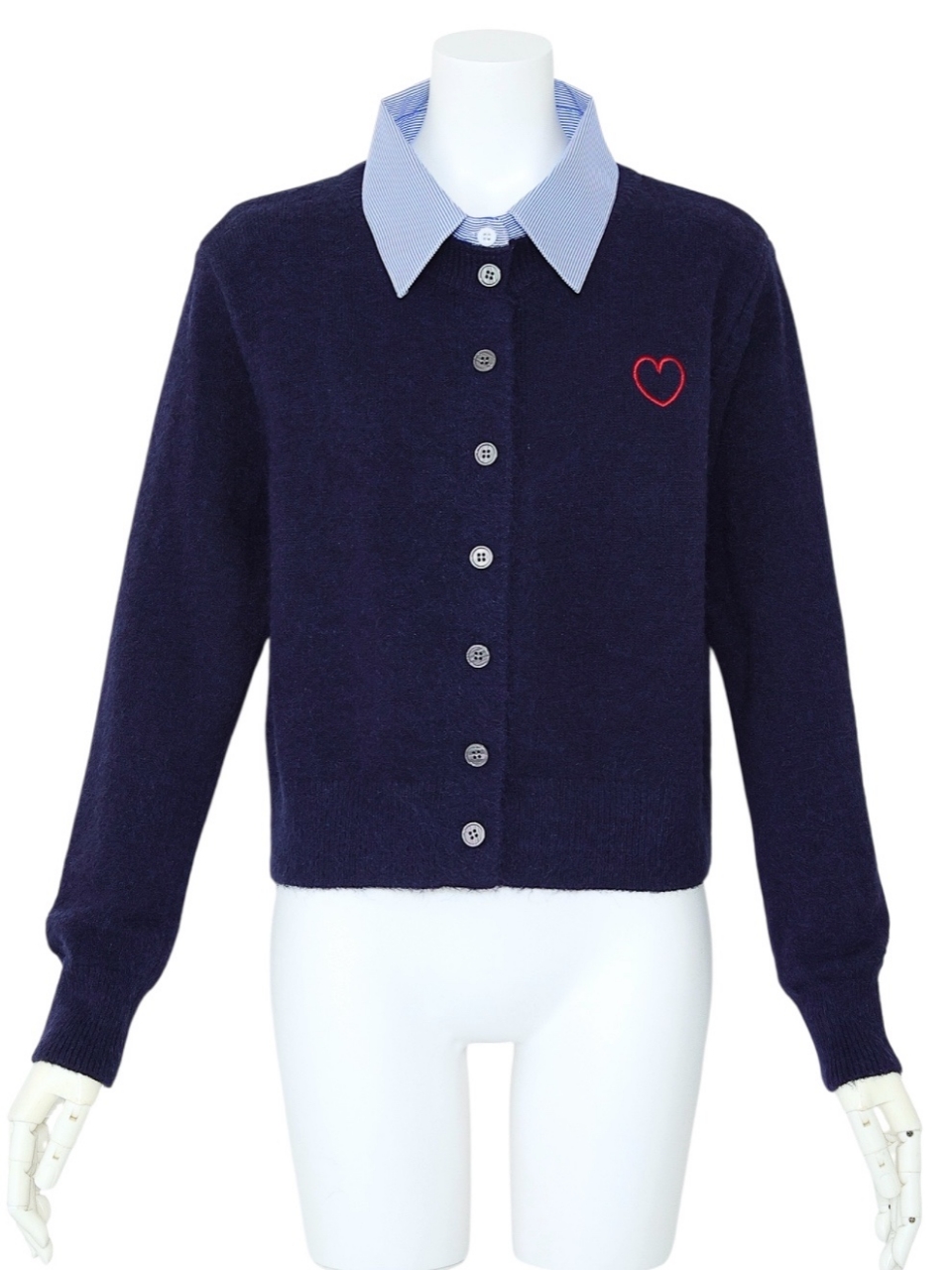 襟付ハートカーディガンNAVY スタイリングイメージ1