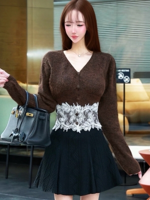 ボタニカルレースくびれカーディガンBROWN