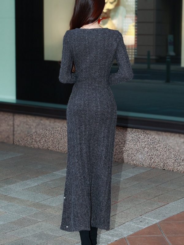 パールケーブルロングニットワンピースGRAY 商品イメージ3