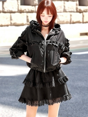 クララフリルシャカシャカパーカーBLACK
