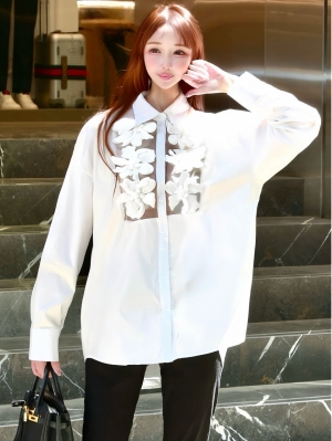 3DフラワーシアーオーバーシャツWHITE