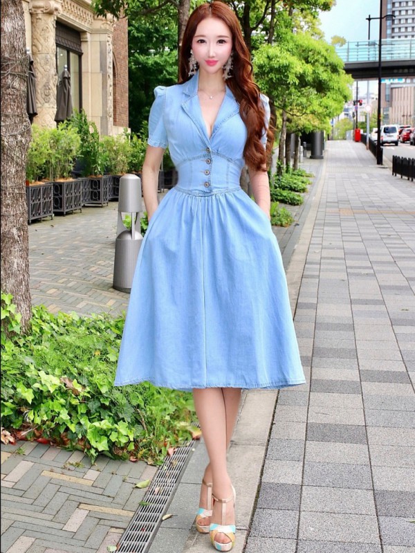 ミッシェルデニムフレアワンピース Miimi Official Online Store