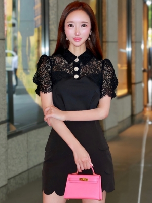 クララレース襟付ブラウスBLACK