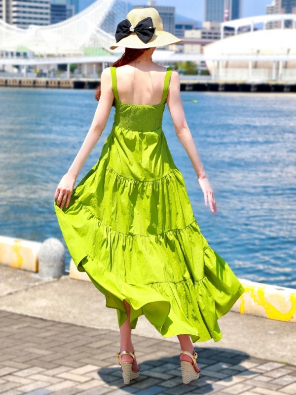 ティアードシャーリングフレアドレスGREEN 商品イメージ3
