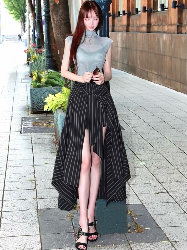 パンツドッキングピンストライプスカートBLACK