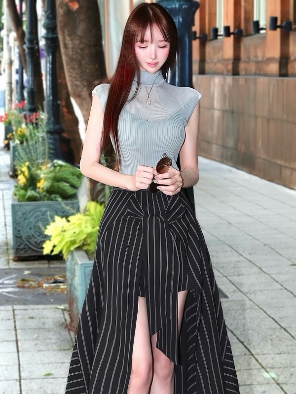 パンツドッキングピンストライプスカートBLACK 商品イメージ2