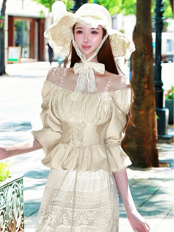 コルセットクロシェレースセットアップBEIGE 商品イメージ2