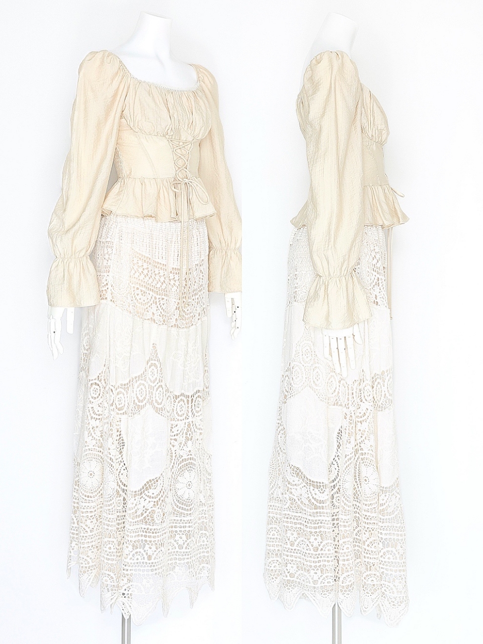 コルセットクロシェレースセットアップBEIGE スタイリングイメージ2