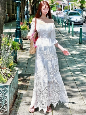 コルセットクロシェレースセットアップWHITE