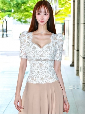 LUXE美フォムルレースブラウス(内蔵カップ付)WHITE