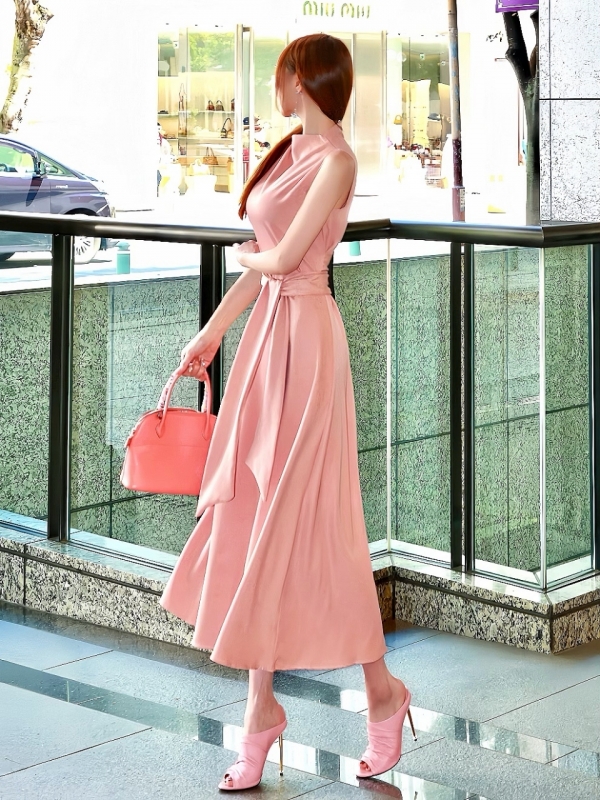 ドレープリボンロングドレスCORALPINK 商品イメージ3