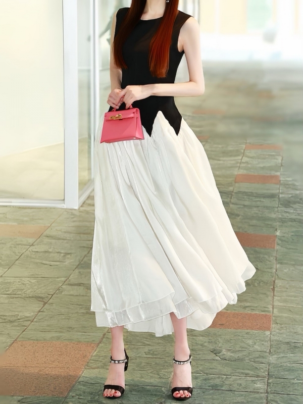 シフォンスカラップバイカラーロングドレス