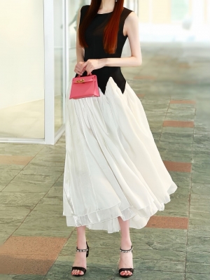 シフォンスカラップバイカラーロングドレス