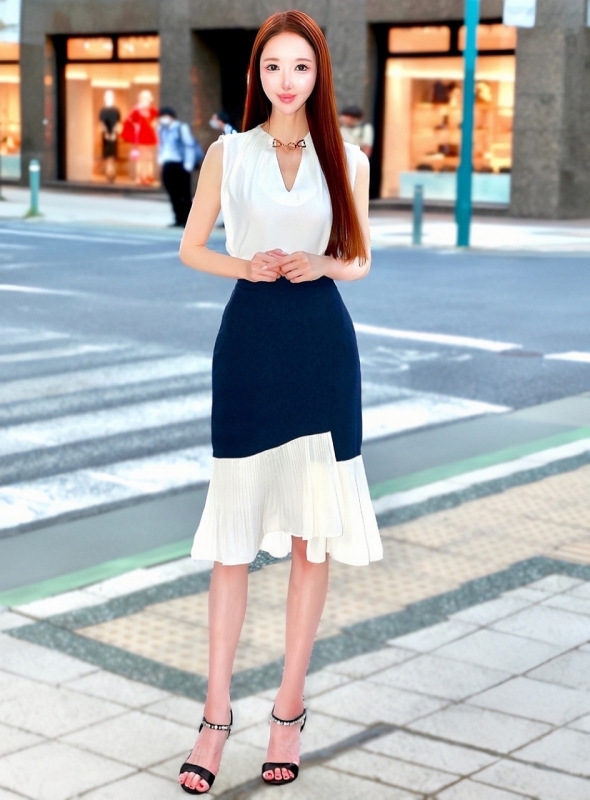 切替プリーツフリルスカートNAVY