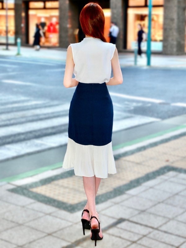 切替プリーツフリルスカートNAVY 商品イメージ5