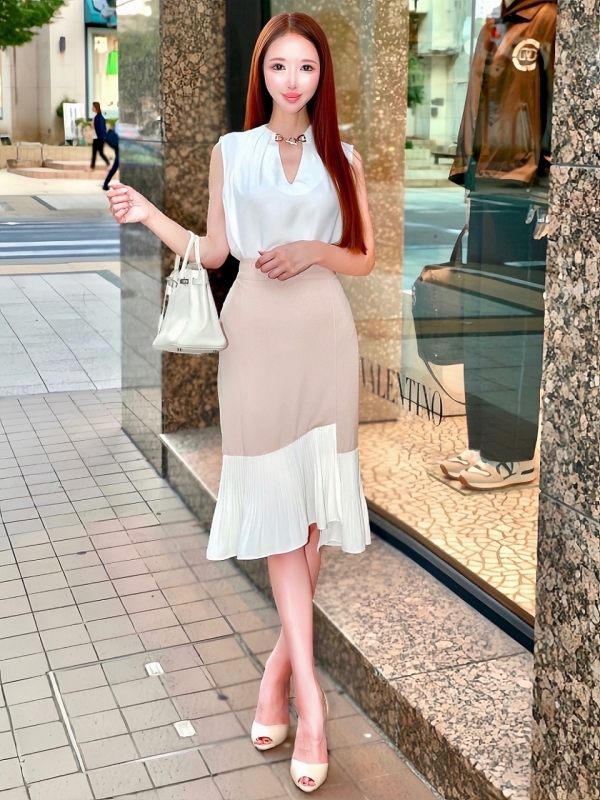 切替プリーツフリルスカートBEIGE 商品イメージ2