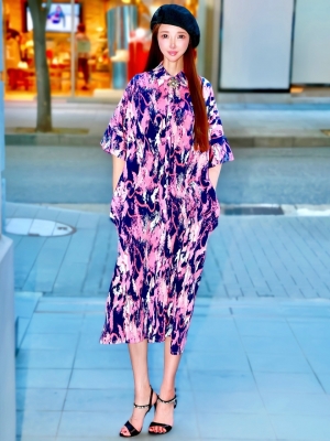 PINKアートペイントコクーンシャツワンピ