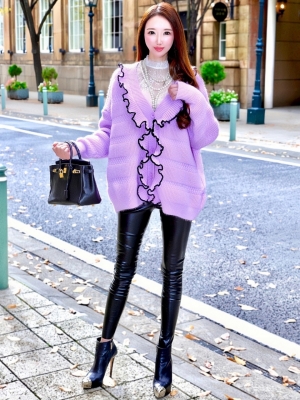 ゴージャスフリルオーバーカーディガンLAVENDER