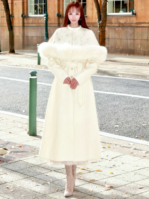 Real Fox Fur 2wayケープカシミアロングコート