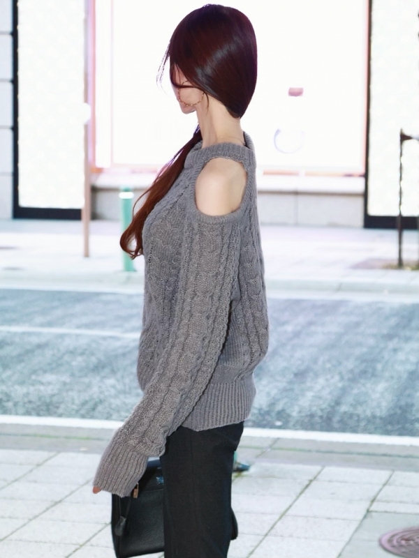 アシメオープンカットケーブルWOOLニットGRAY 商品イメージ3