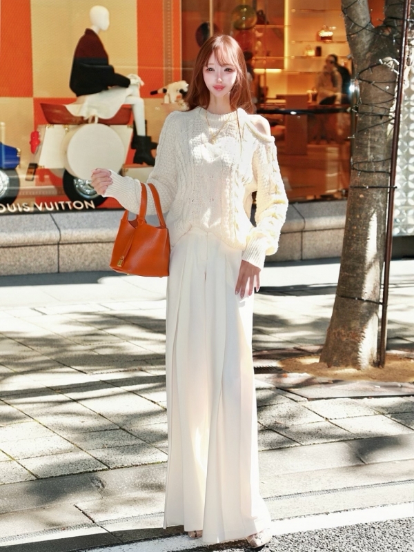 アシメオープンカットケーブルWOOLニットIVORY 商品イメージ2