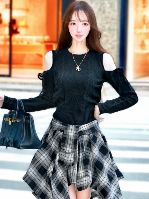 リボンカットケーブルWOOLニットBLACK