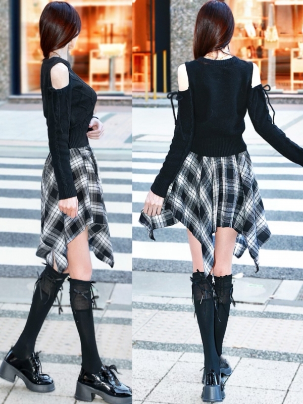 ネルシャツライクチェックヘムスカートBLACK 商品イメージ6
