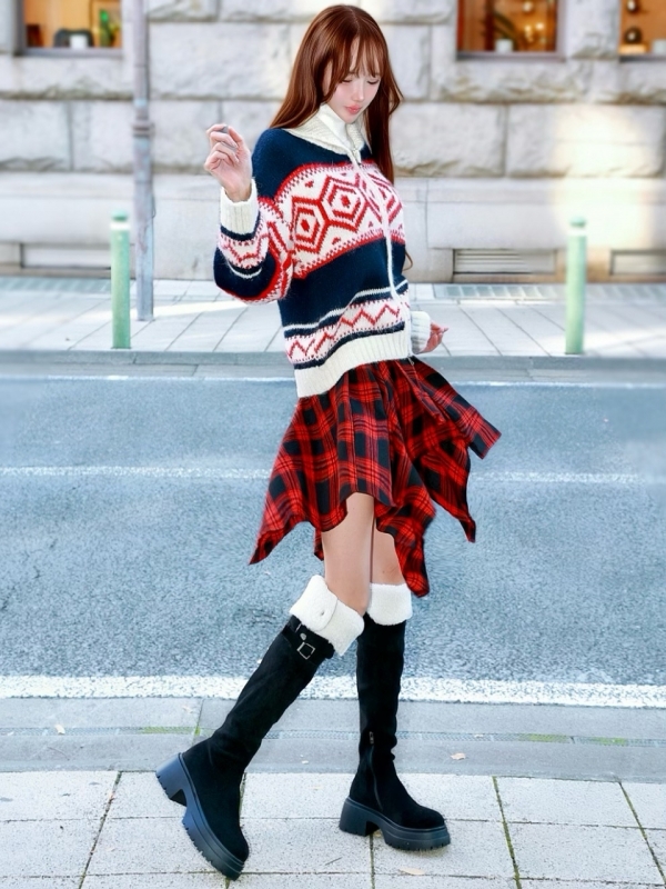 ネルシャツライクチェックヘムスカートRED 商品イメージ3