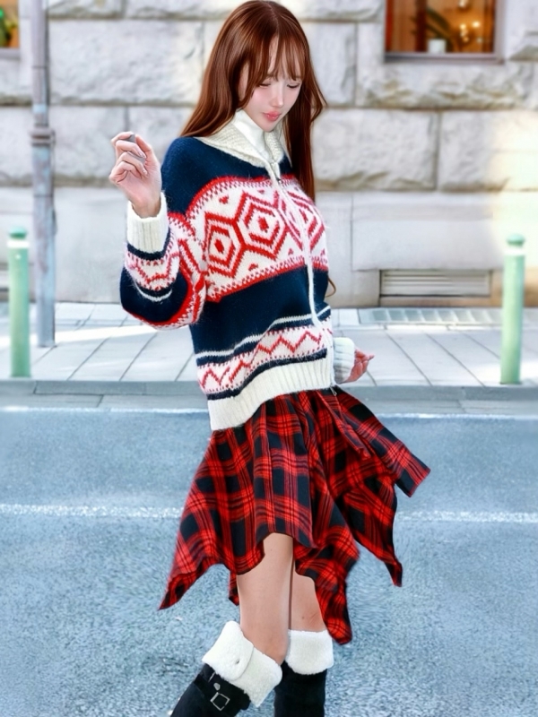 ネルシャツライクチェックヘムスカートRED 商品イメージ4