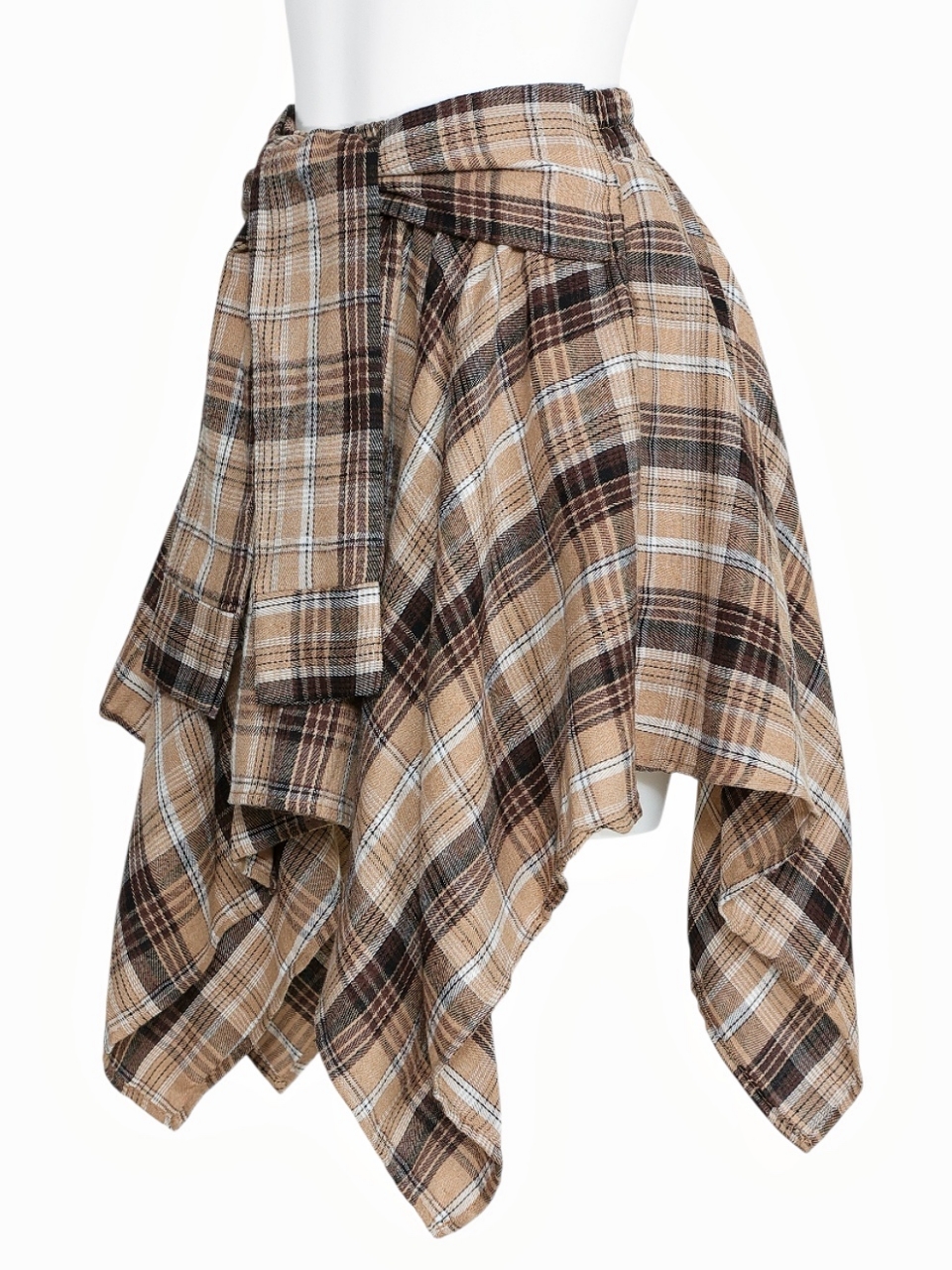 ネルシャツライクチェックヘムスカートCAMEL スタイリングイメージ3