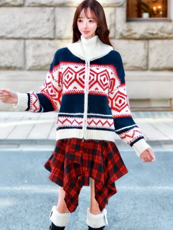 ノルディックリュクスWOOLブルゾンNAVYRED 商品イメージ1