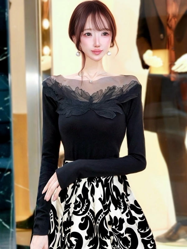 スワンリーフデコルテシアーニットBLACK 商品イメージ1