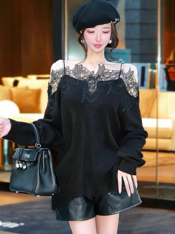 フローラルレースオーバーニットBLACK 商品イメージ1