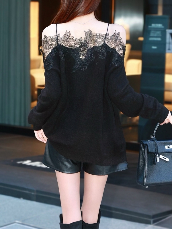 フローラルレースオーバーニットBLACK 商品イメージ5