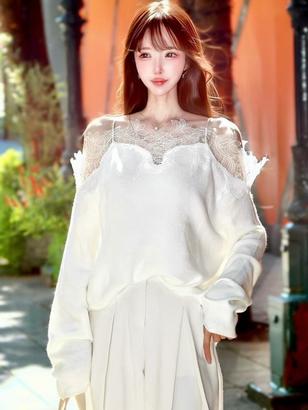 フローラルレースオーバーニットWHITE 商品イメージ1